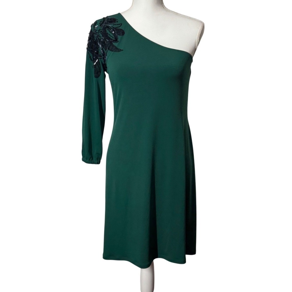 Gianni Bini Women's Small Green One Shoulder Dress with Sequin Detail